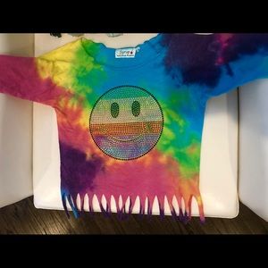 Tie Dye long sleeve shirt with sparkly smiley face